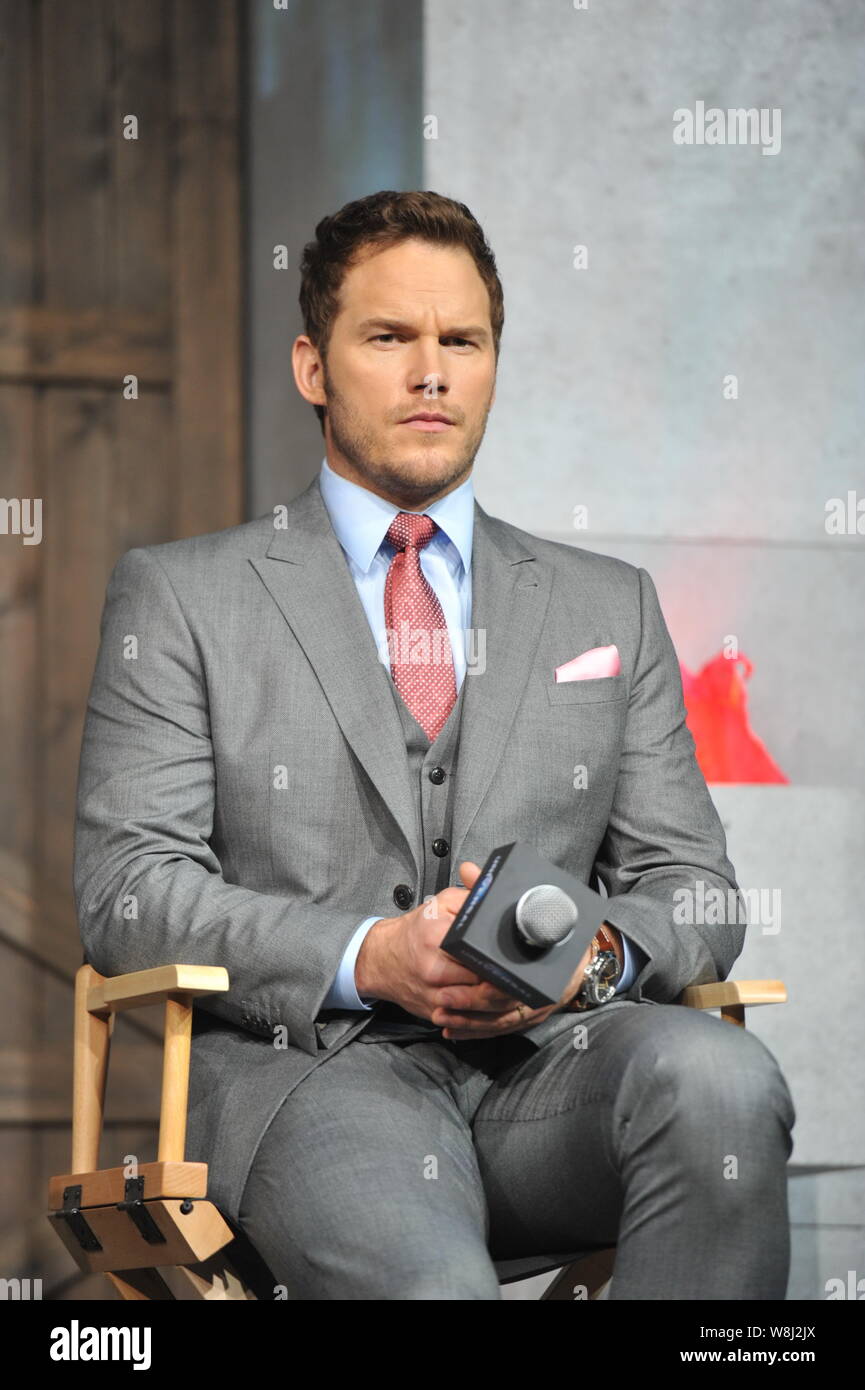 L'acteur américain Chris Pratt assiste à une conférence de presse pour son film 'Jurassic World' à Beijing, Chine, 26 mai 2015. Banque D'Images