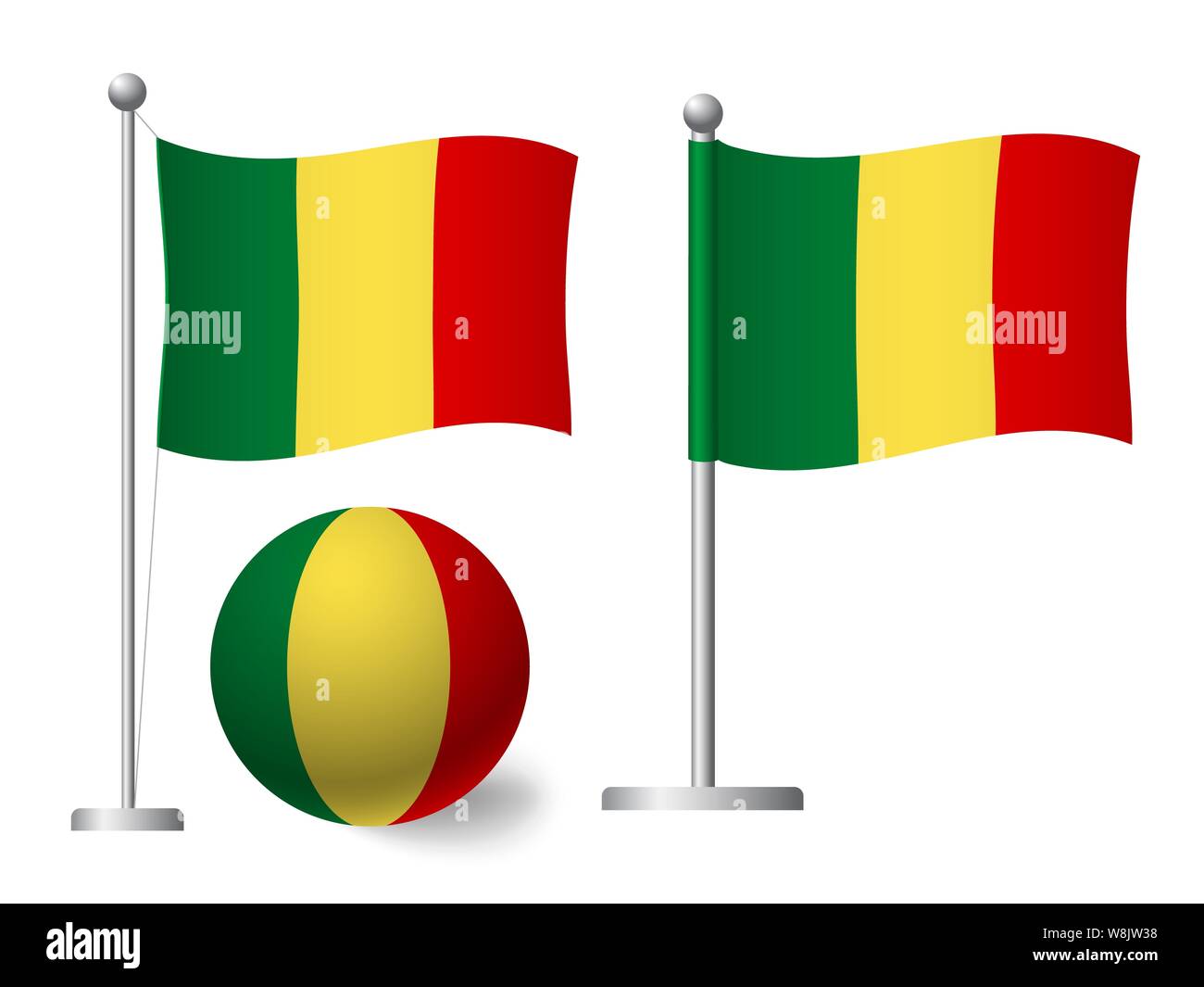 Mali drapeau sur mât et balle. Mât en métal. Drapeau national du Mali illustration Banque D'Images
