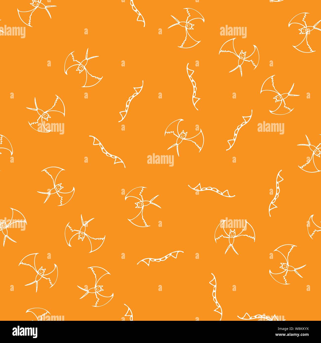 Bat et dents Halloween sans contours dans le style abstrait. Black bat et dents Halloween sans contours sur fond orange. Maison de vacances decoratio Illustration de Vecteur