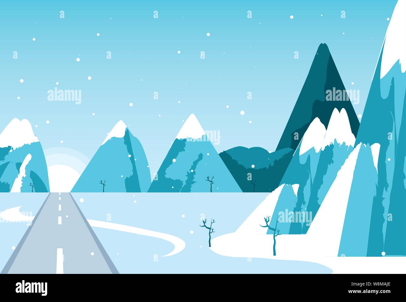 Scène d'hiver snowscape avec vecteur route illustration design Illustration de Vecteur