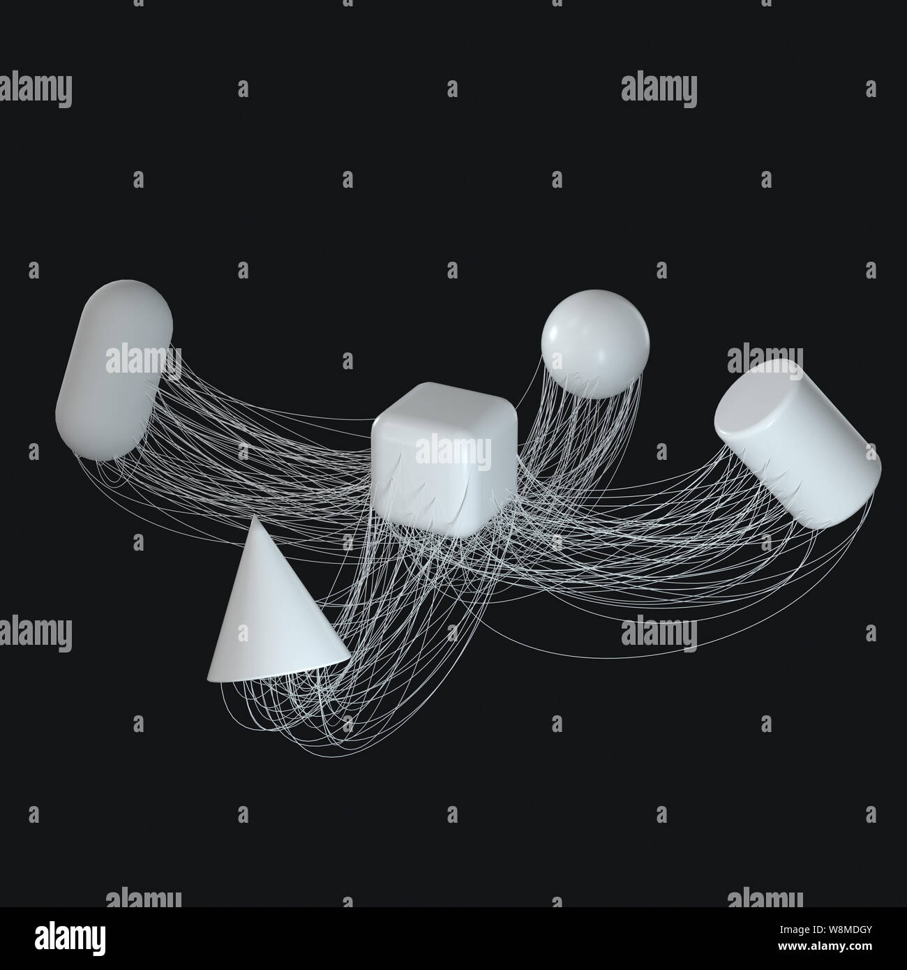 Les lignes de connexion avec des géométries créative, rendu 3d. Dessin numérique de l'ordinateur. Banque D'Images