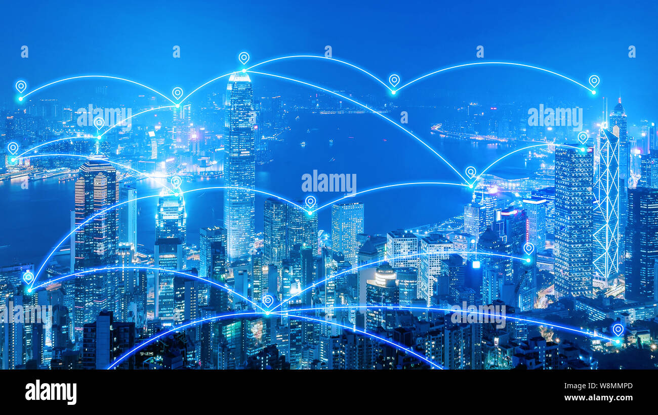 Réseau de communication Smart city et internet des objets pour des ville et big data concept. Banque D'Images