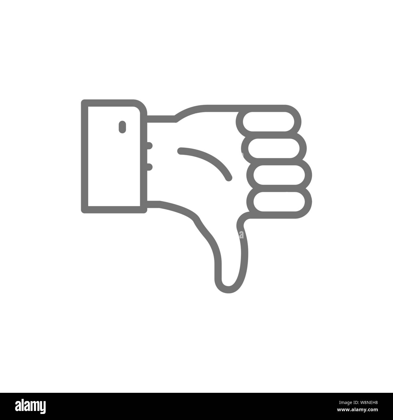 La rétroaction négative, le pouce vers le bas, l'icône de la ligne n'aiment pas. Illustration de Vecteur