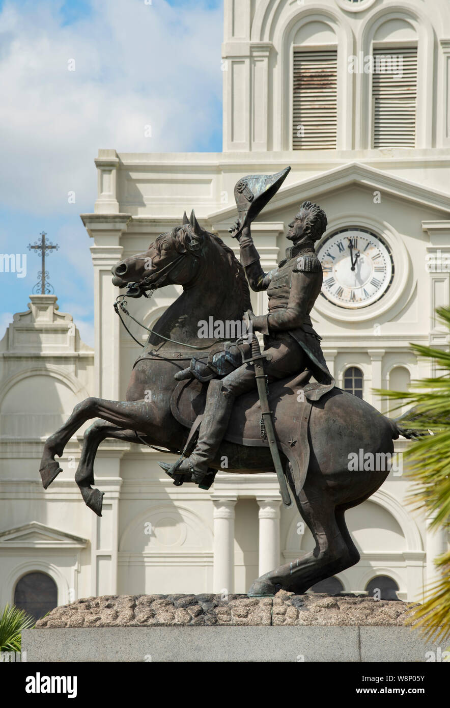 Statue du général Andrew Jackson en de de la cathédrale de Saint-Louis à la Nouvelle-Orléans, Louisiane Banque D'Images