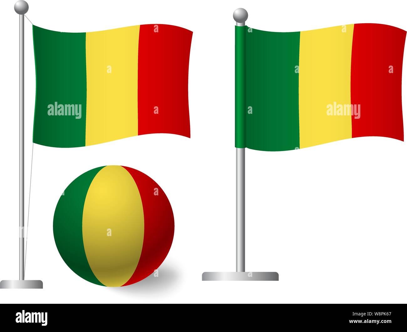 Mali drapeau sur mât et balle. Mât en métal. Drapeau national du Mali vector illustration Illustration de Vecteur