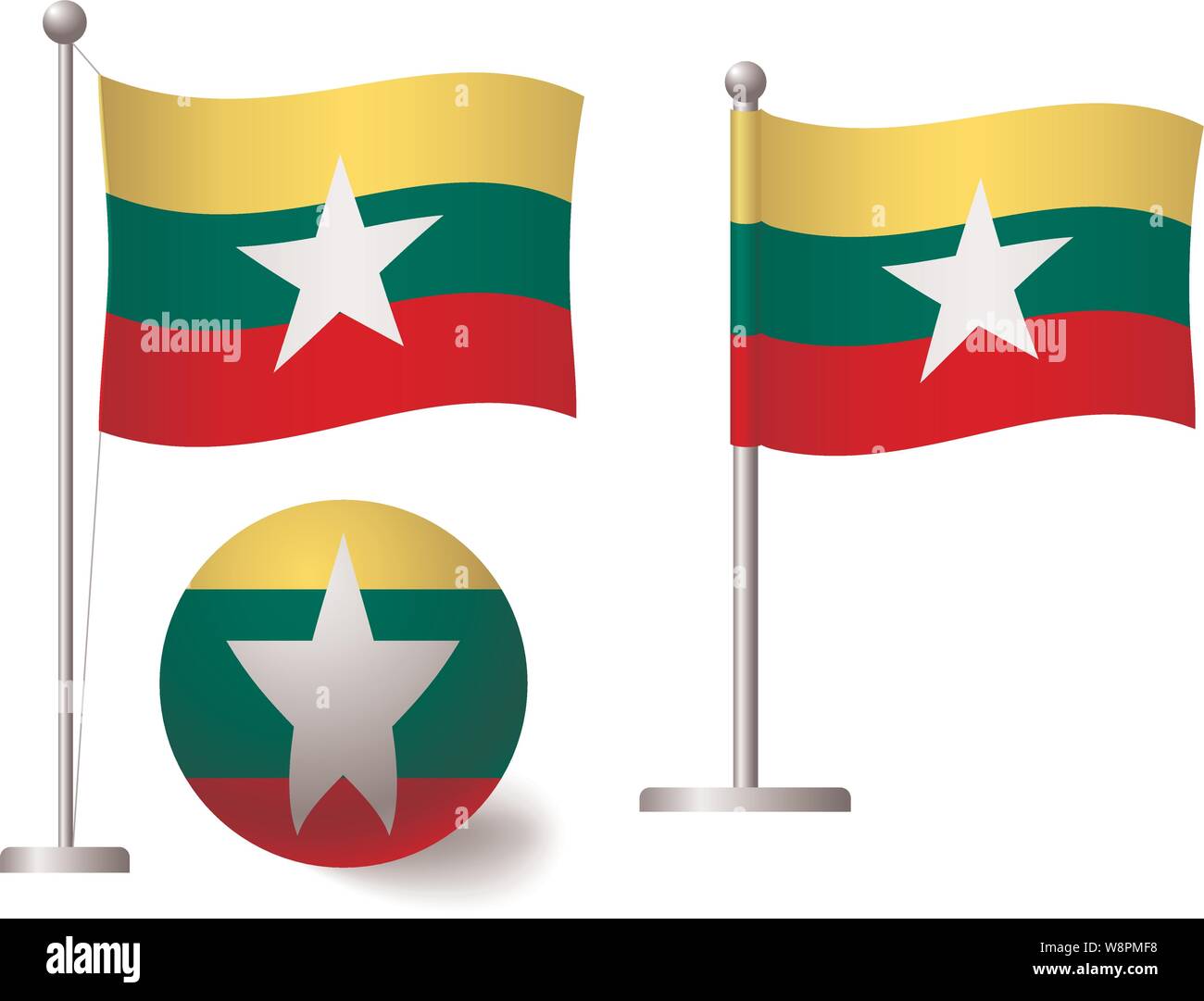 Drapeau du Myanmar et la balle sur le poteau. Mât en métal. Drapeau national du Myanmar vector illustration Illustration de Vecteur