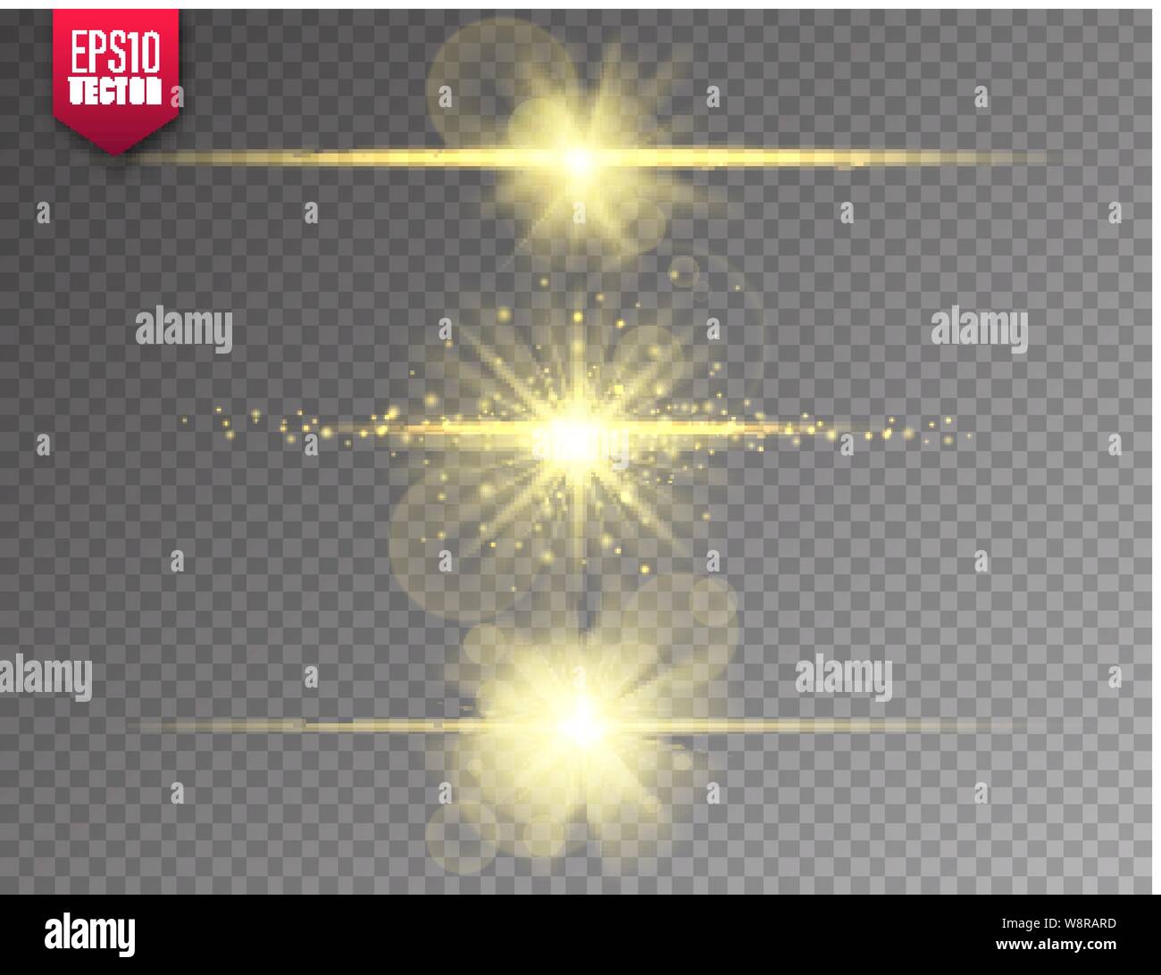 Feux lumineux sur fond transparent. Effet lens flare. Flash lumineux, la lumière du soleil