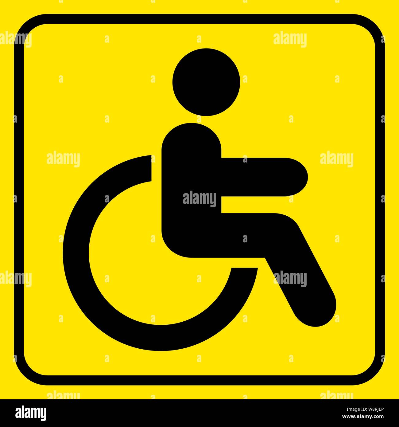 Désactivé. Panneau d'avertissement. Homme en fauteuil roulant. Noir sur jaune. Vecteur Illustration de Vecteur