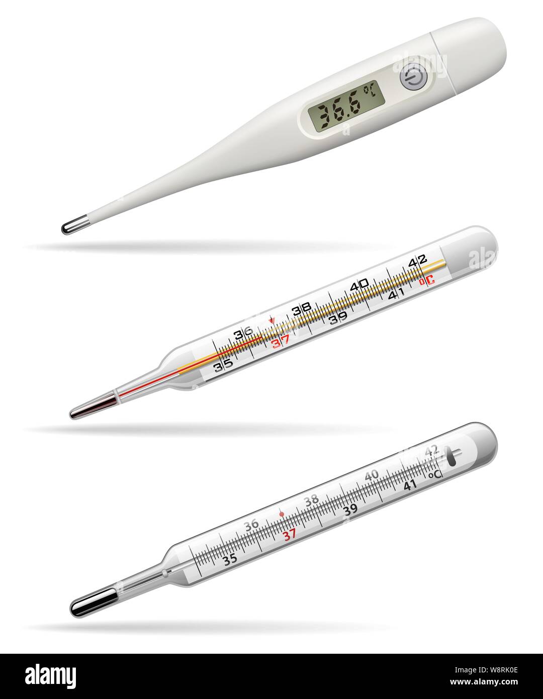 Thermomètres médicaux. Digital, l'alcool et des thermomètres à mercure pour  la mesure de la température du corps humain. Vector Image Vectorielle Stock  - Alamy