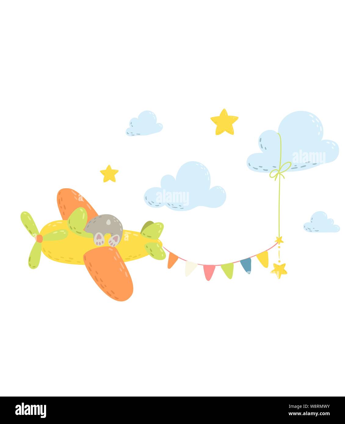 Cute Bear dans l'avion. Télévision Cartoon vector illustration pour les enfants. Parfait pour t-shirt, impression textile, les enfants portent des pépinières fashion design, carte d'invitation de douche de bébé. Illustration de Vecteur