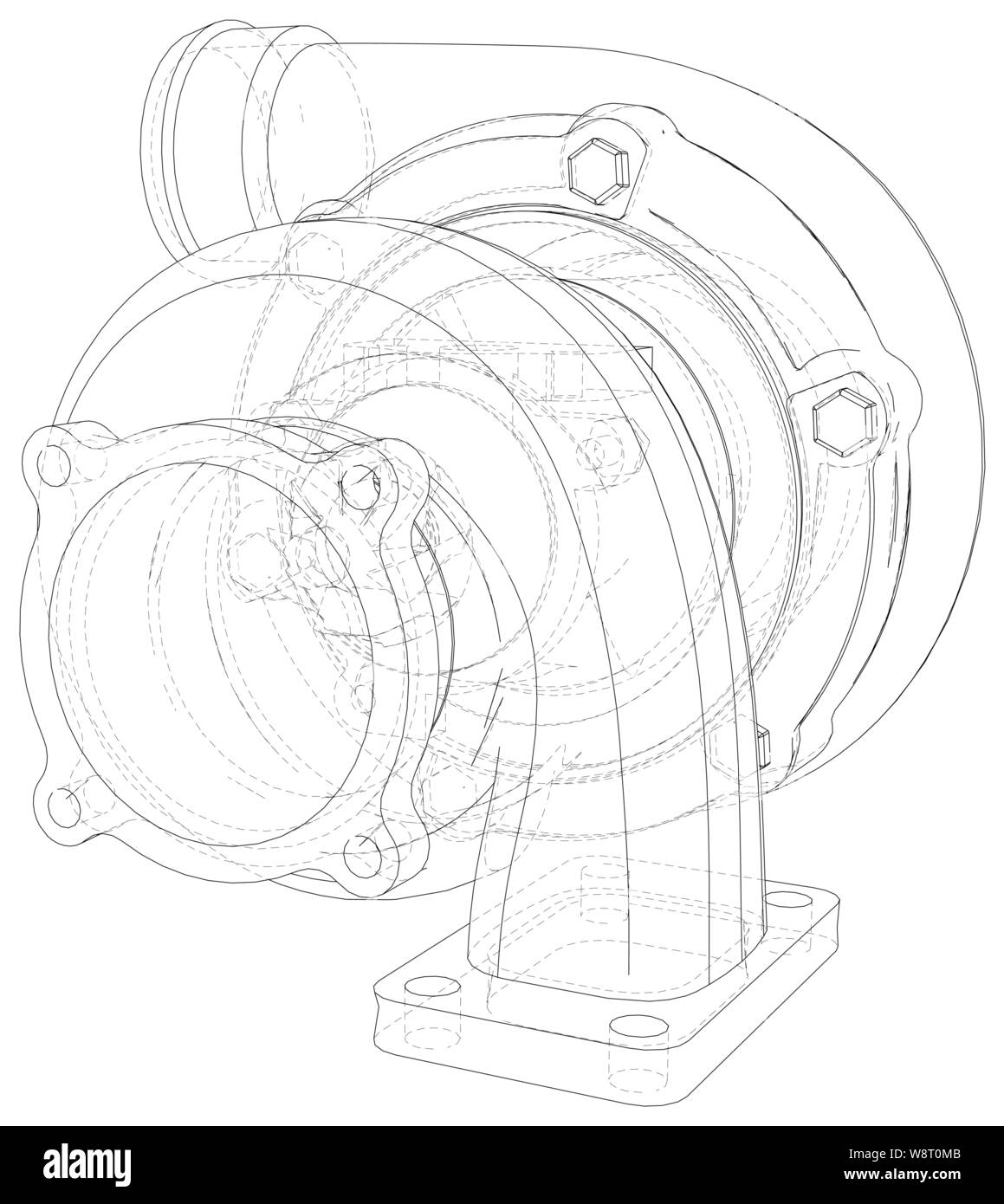 Turbocompresseur voiture ligne fond isolé. Vector illustration. Illustration 3d de traçage Illustration de Vecteur
