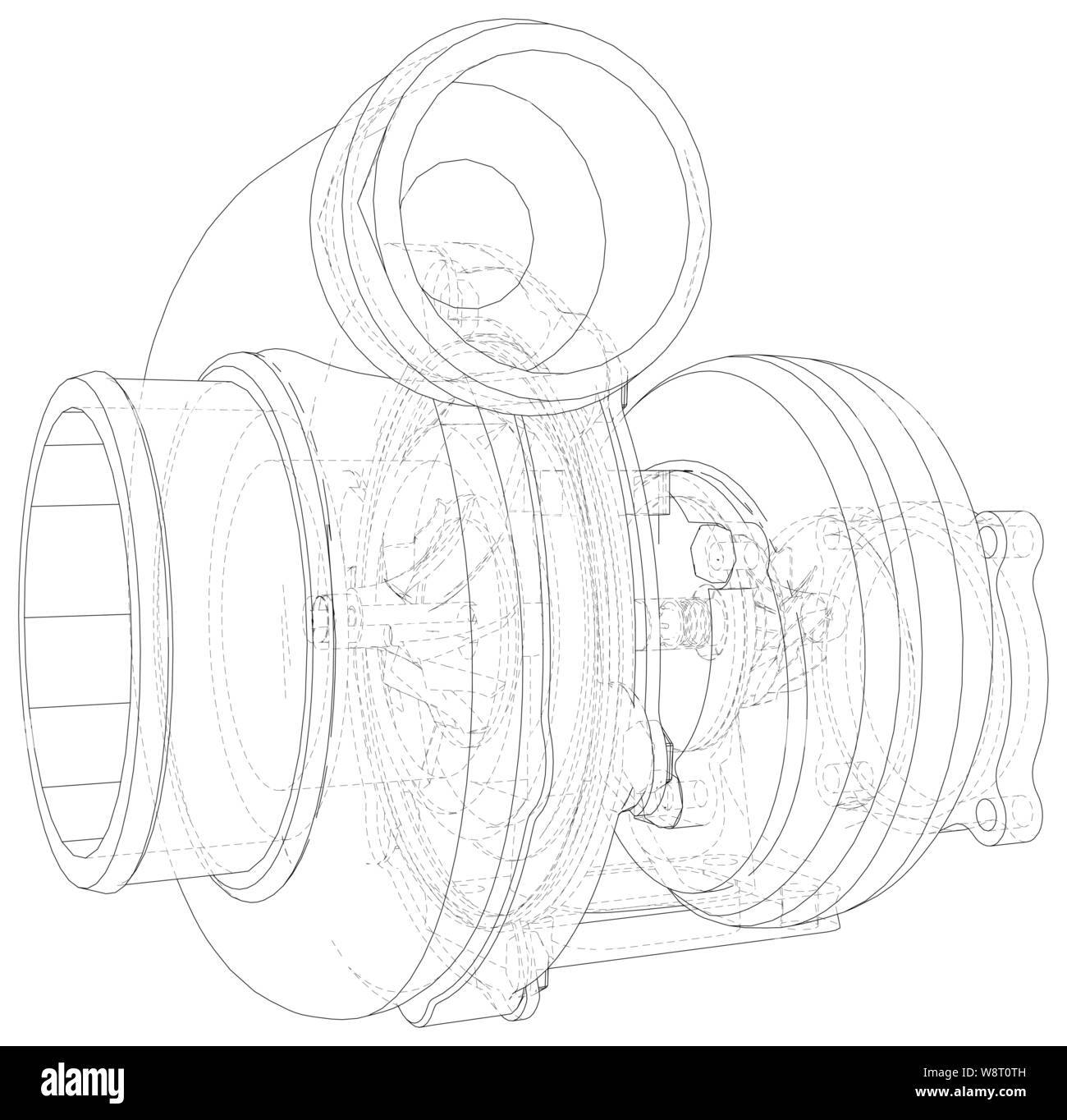 Turbocompresseur vecteur isolé. Vector illustration. Illustration 3d de traçage Illustration de Vecteur