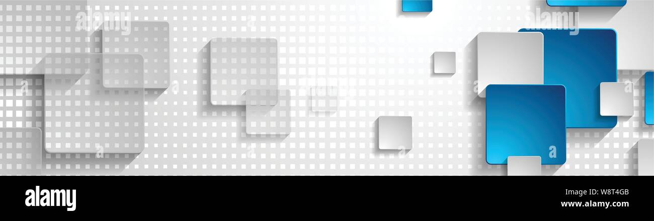 Le gris et le bleu géométrique abstrait design de bannières avec des carrés. Vecteur de la technologie de l'arrière-plan de coupe web Illustration de Vecteur