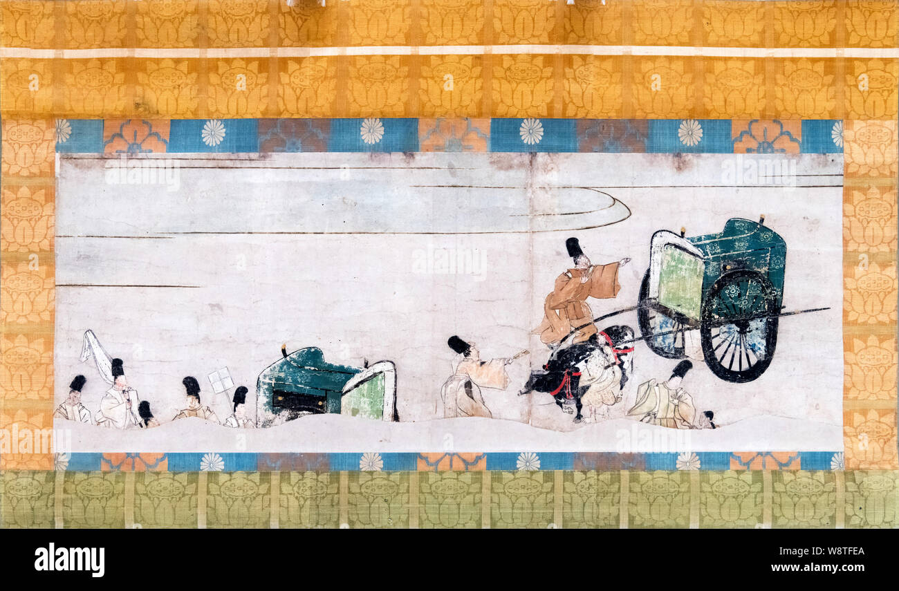 Segment d'une défilement illustré de l'histoire d'Sagoromo, couleur sur papier, Kamakura, 14e siècle, Musée National de Tokyo, Japon Banque D'Images