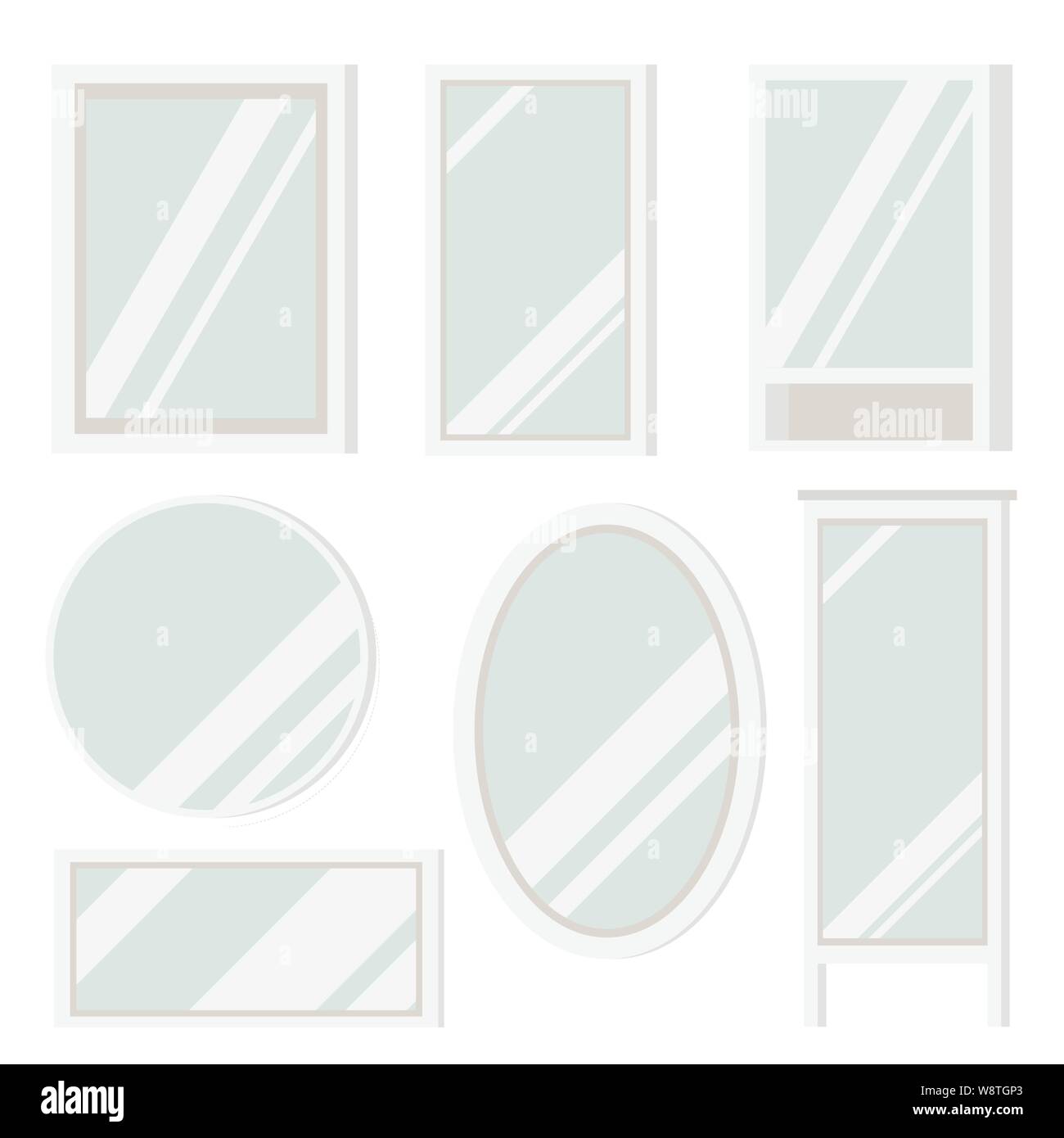 Jeu de miroirs en plastique du châssis de différentes formes ronde, carrée, ovale, rectangulaire, marbre et avec étagères Illustration de Vecteur