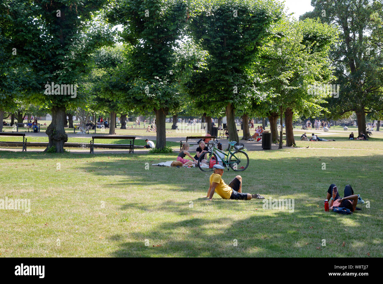 Parc de Copenhague ; les gens se détendre sous le soleil d'été en août à Kongens Have ( Les rois garden ), le centre-ville de Copenhague, Danemark Copenhague Banque D'Images