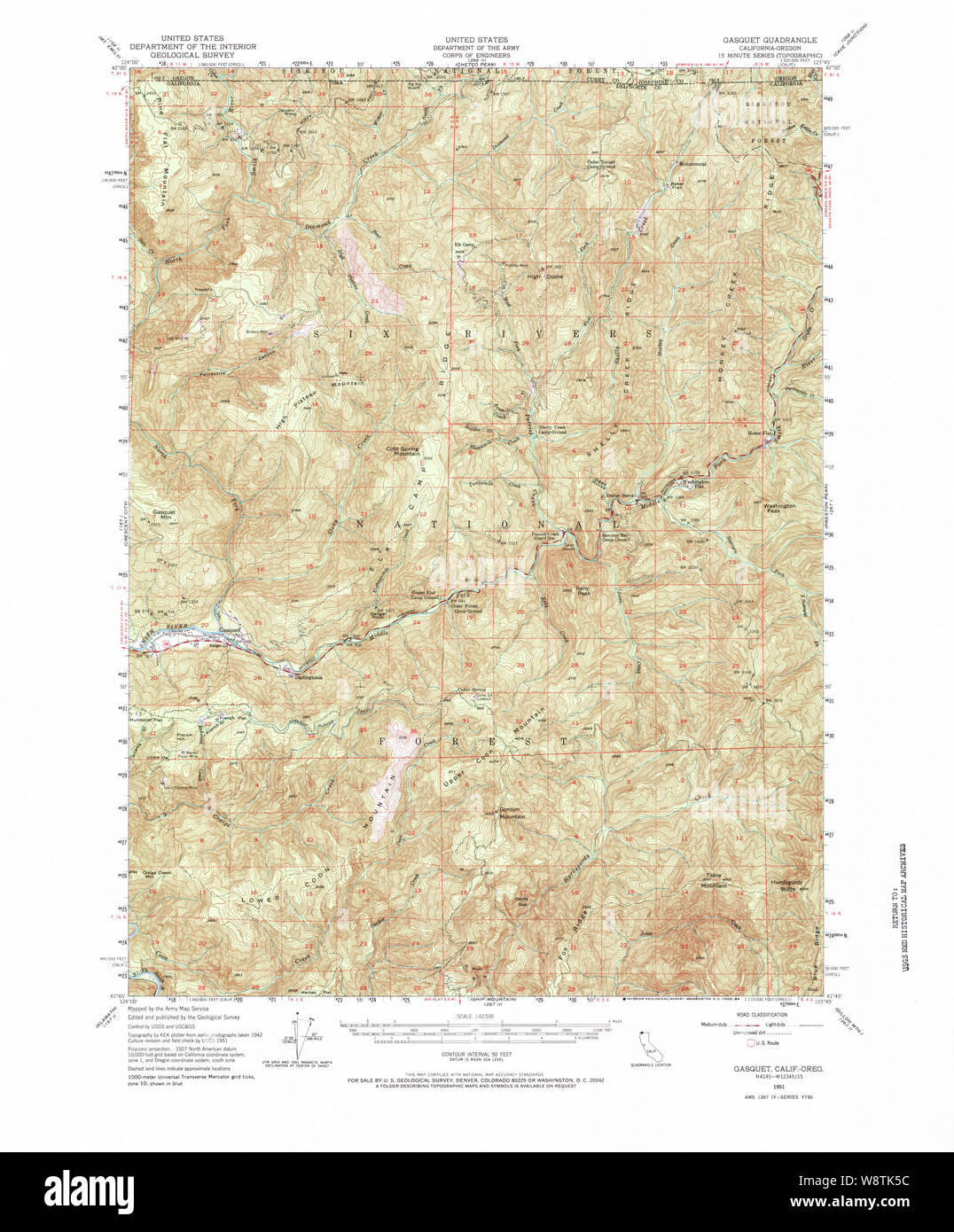 Carte Topo USGS Californie Gasquet 2975421951 Restauration 62500 Banque D'Images