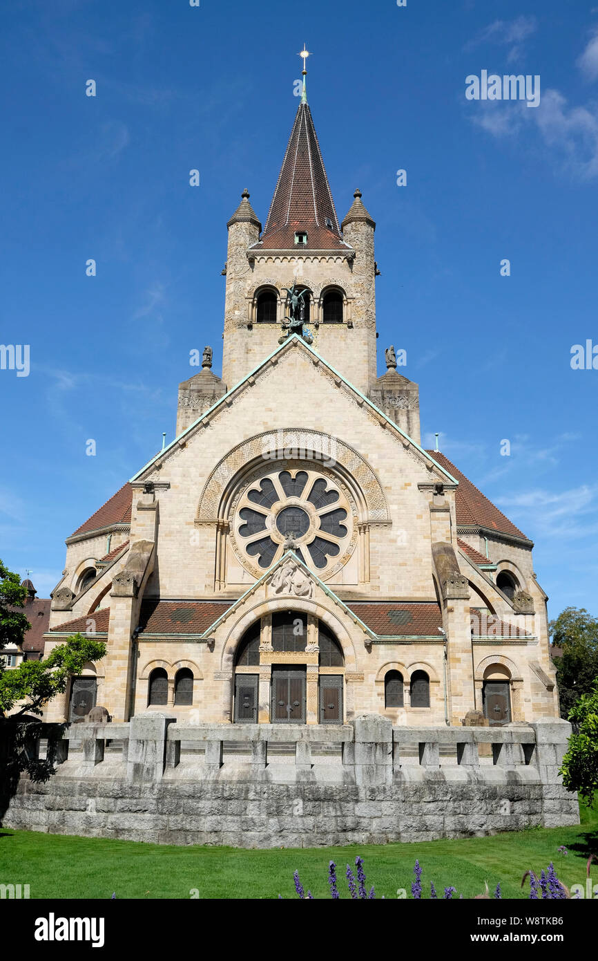 Une vue générale de St Paul's Church, une église réformée de Bâle, Suisse. Banque D'Images