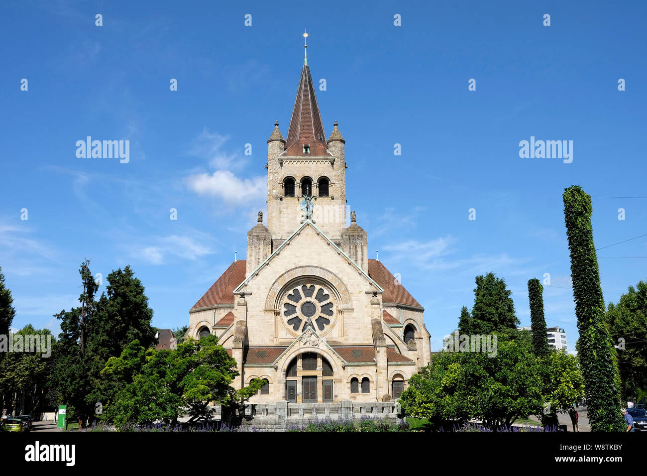 Une vue générale de St Paul's Church, une église réformée de Bâle, Suisse. Banque D'Images