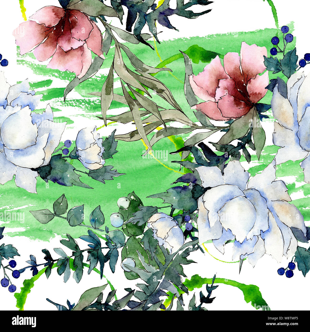 Fleurs Bouquet fleurs botanique. Contexte aquarelle illustration set. Motif  de fond transparent Photo Stock - Alamy