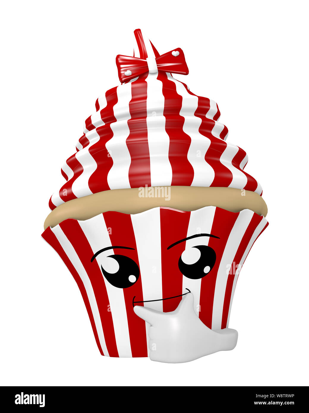 Cupcake kawaii funny émoticône dans le style typique de pose. penseur Le rendu 3D Banque D'Images