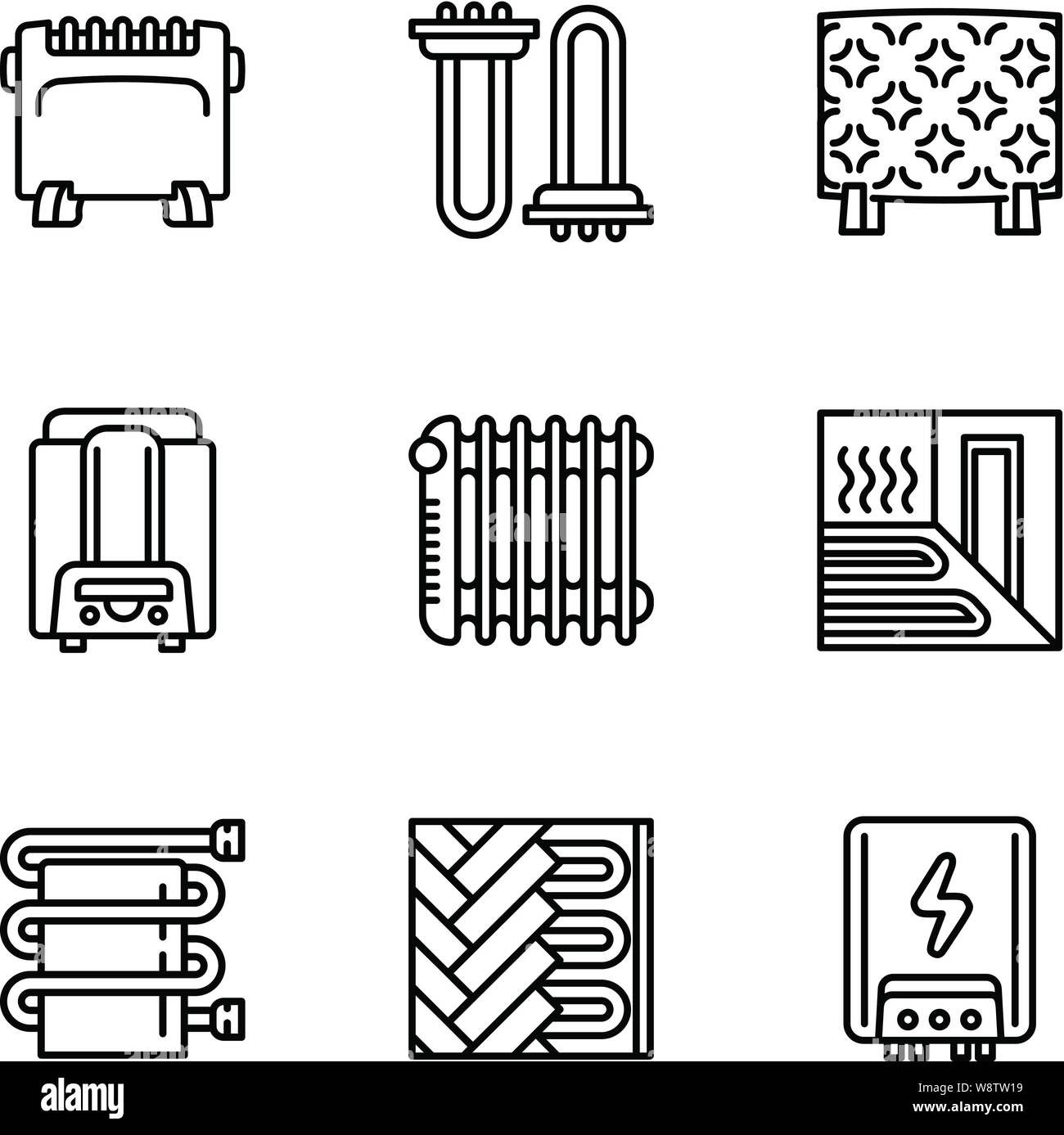 Chambre chauffage moderne icon set. Description Ensemble de 9 chambre chauffage moderne icônes vectorielles pour le web design isolé sur fond blanc Illustration de Vecteur