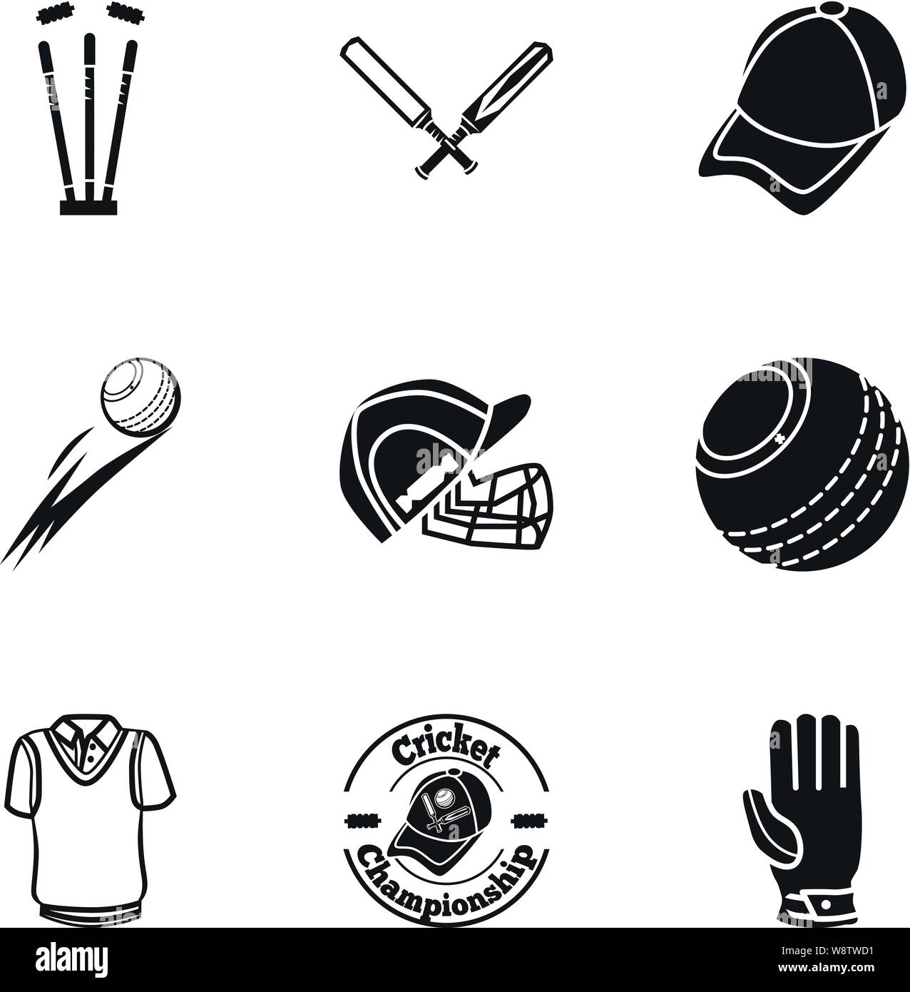 Championnat de Cricket icon set. Simple Ensemble de 9 championnat de cricket icônes vectorielles pour le web design isolé sur fond blanc Illustration de Vecteur
