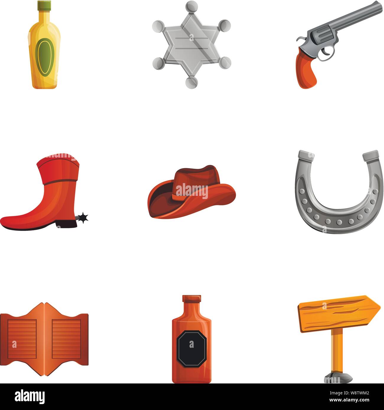 Cowboy Saloon icon set. Ensemble de 9 Cartoon Saloon cowboy icônes vectorielles pour le web design isolé sur fond blanc Illustration de Vecteur