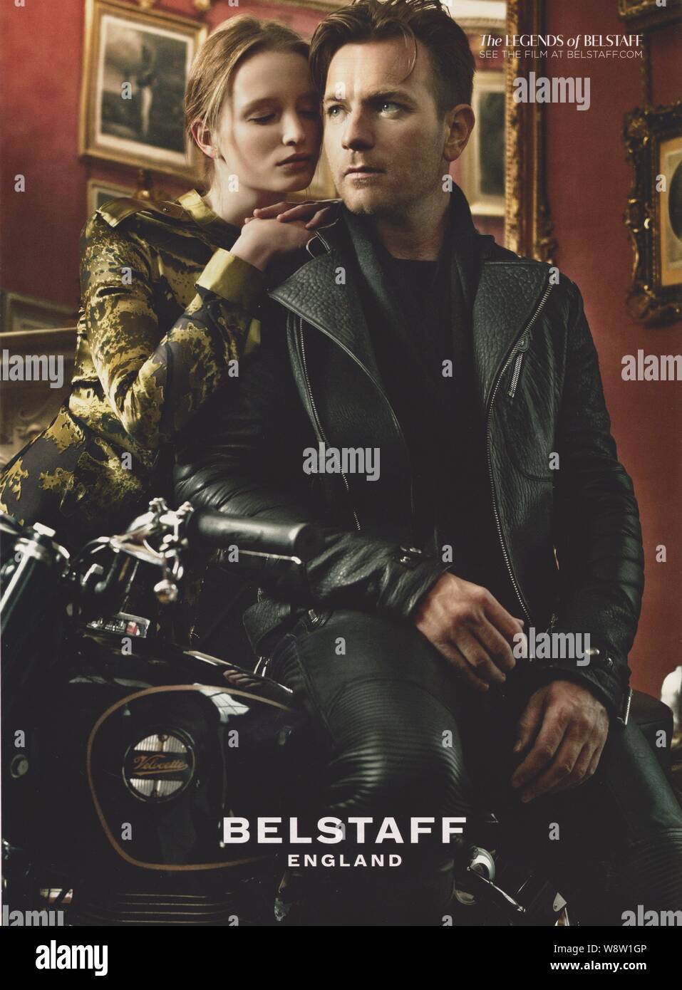 Affiche publicitaire de la marque de vêtements Belstaff avec Ewan McGregor  dans la version papier du magazine de l'année 2012, une publicité, une  publicité à partir d'créatif Belstaff 2010s Photo Stock -