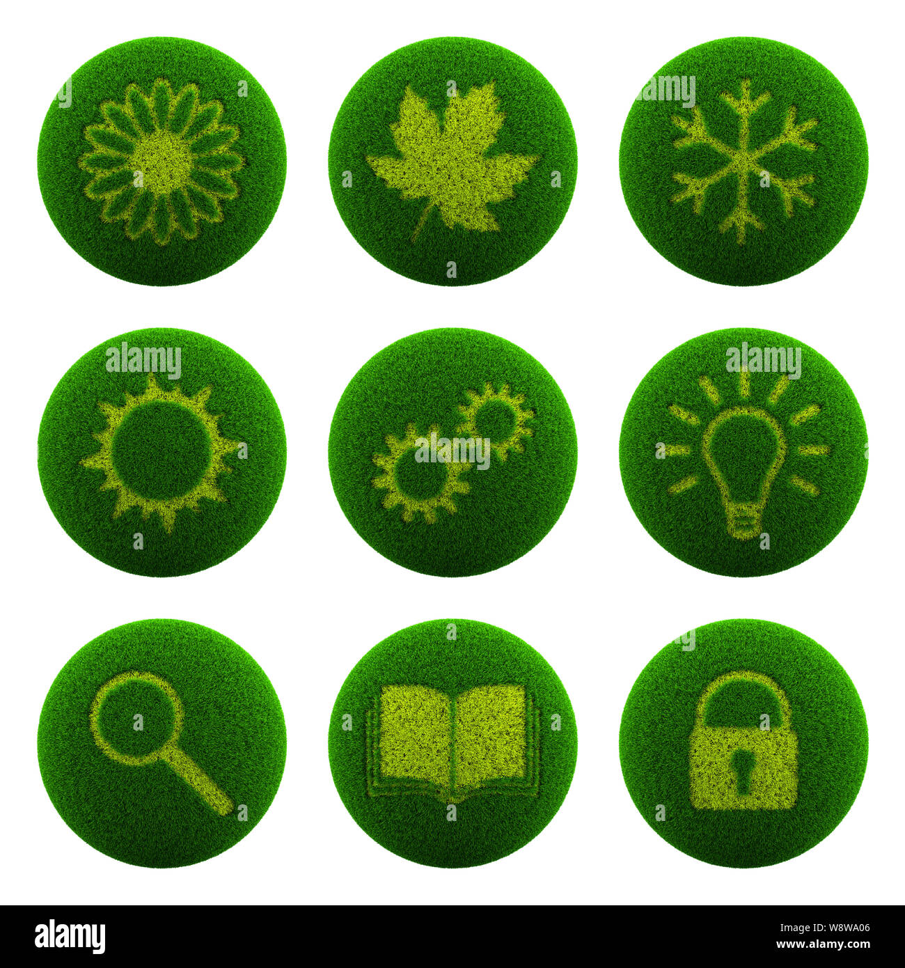 Green Globe avec l'herbe coupée dans la forme du symbole 3D Illustration isolé sur fond blanc, Icon Set Banque D'Images