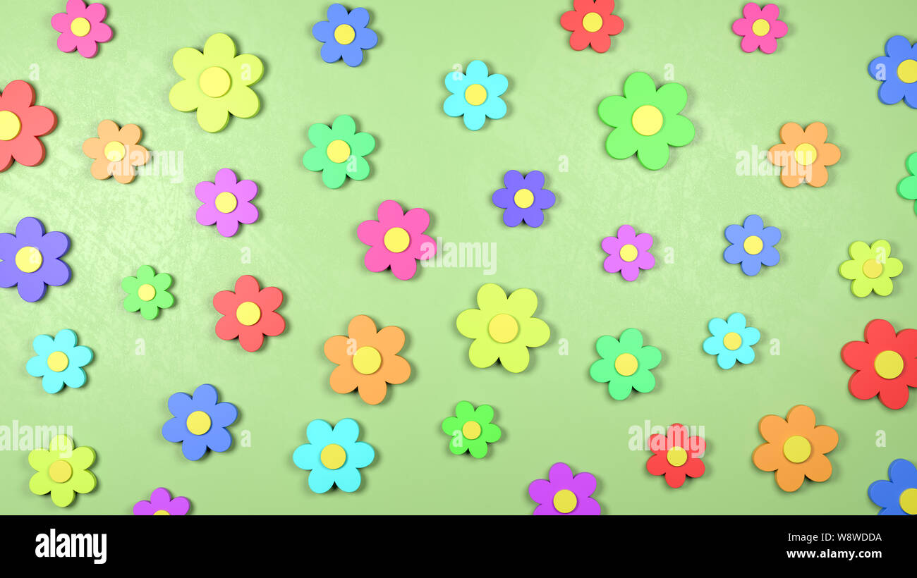 Formes 3D coloré de fleurs sur un fond vert 3D Illustration Banque D'Images