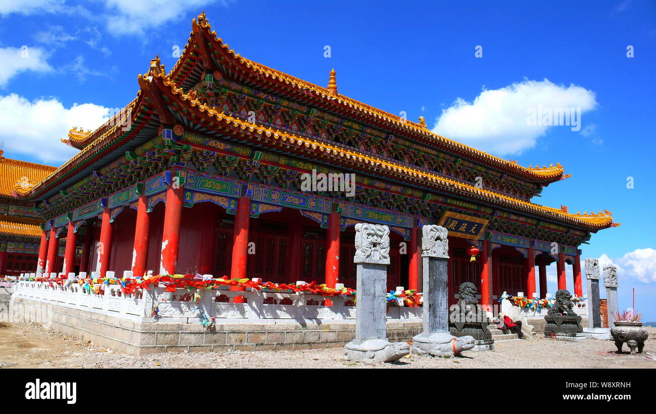 Vue sur le Temple Yanjiao au mont Wutai Wutai county resort à Xinzhou, city, en Chine dans la province du Shanxi, le 11 août 2007. Banque D'Images