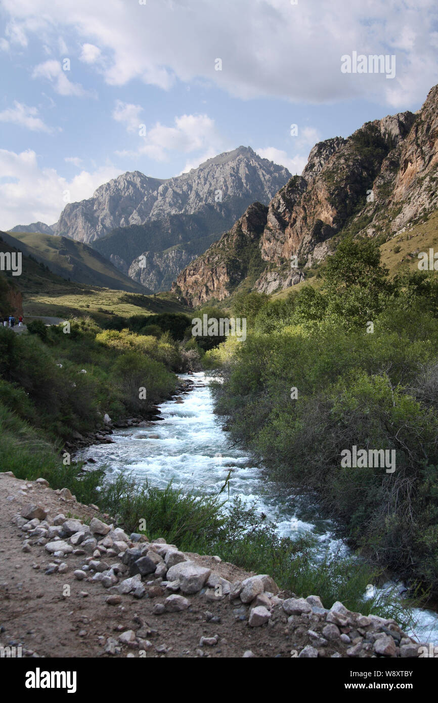 Montagnes du Kirghizistan, rivière avec de l'eau propre . paysage. L'été. Banque D'Images