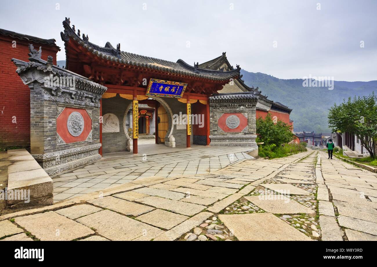 Vue sur le Temple à Luohou resort Mont Wutai Wutai Xinzhou dans le comté, ville, province du Shanxi Chine du nord. Banque D'Images