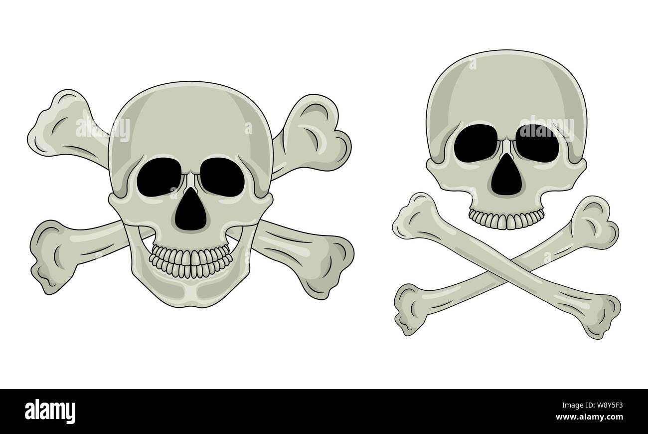 Crâne et os croisés isolé sur fond blanc. Cartoon crâne humain avec la mâchoire. Vector illustration pour toute conception. Illustration de Vecteur