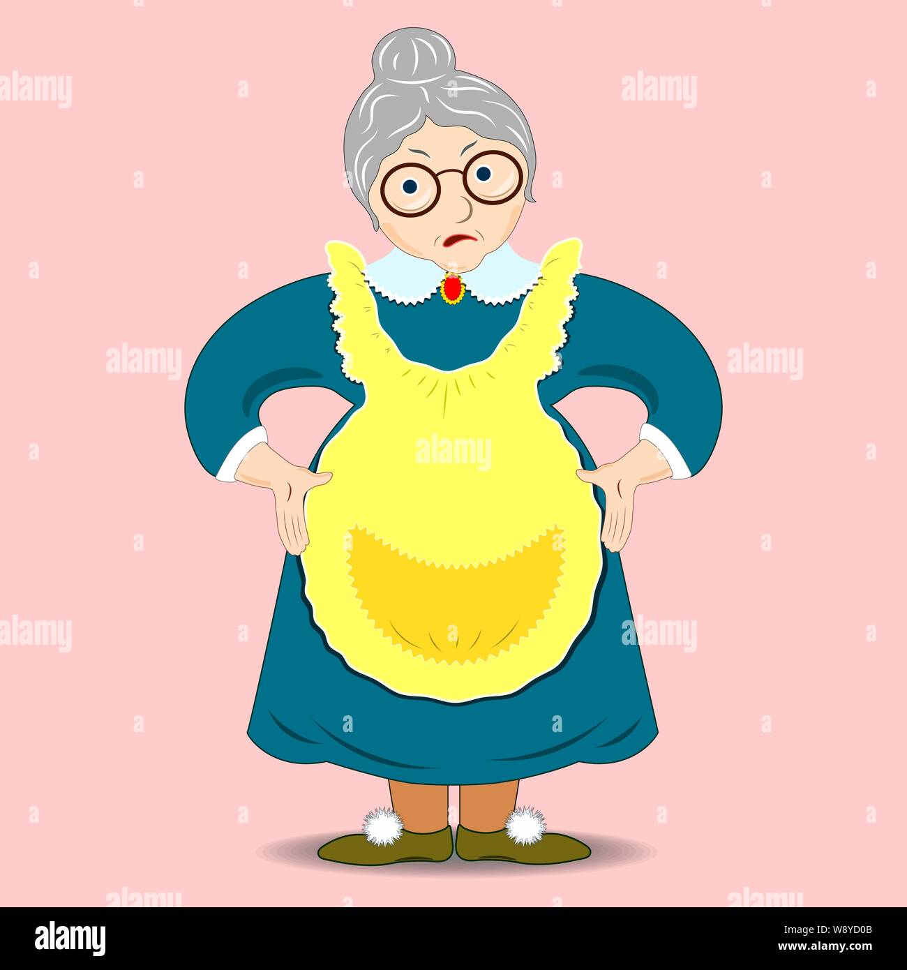 Un dessin plat d'une grand-mère maléfique. Angry Granny avec des lunettes de personnage de dessin animé discontent Granny. Isolé. Vecteur Illustration de Vecteur