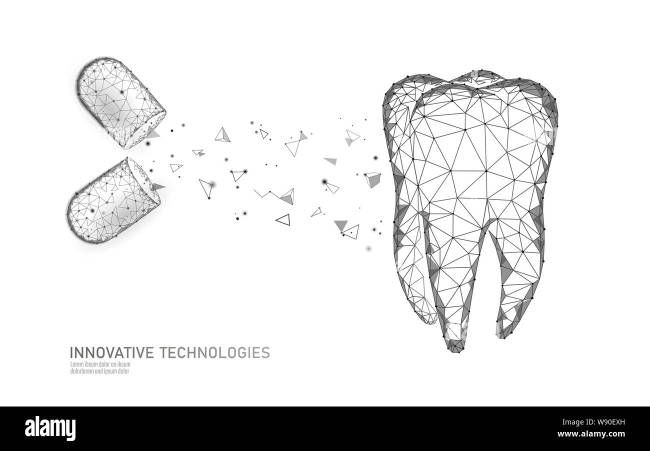 Dents dentisterie 3d innovation concept polygonales. Médicament Médicament comprimé faible symbole poly. La restauration de l'émail dentaire oral abstrait affaires Soins médicaux Illustration de Vecteur