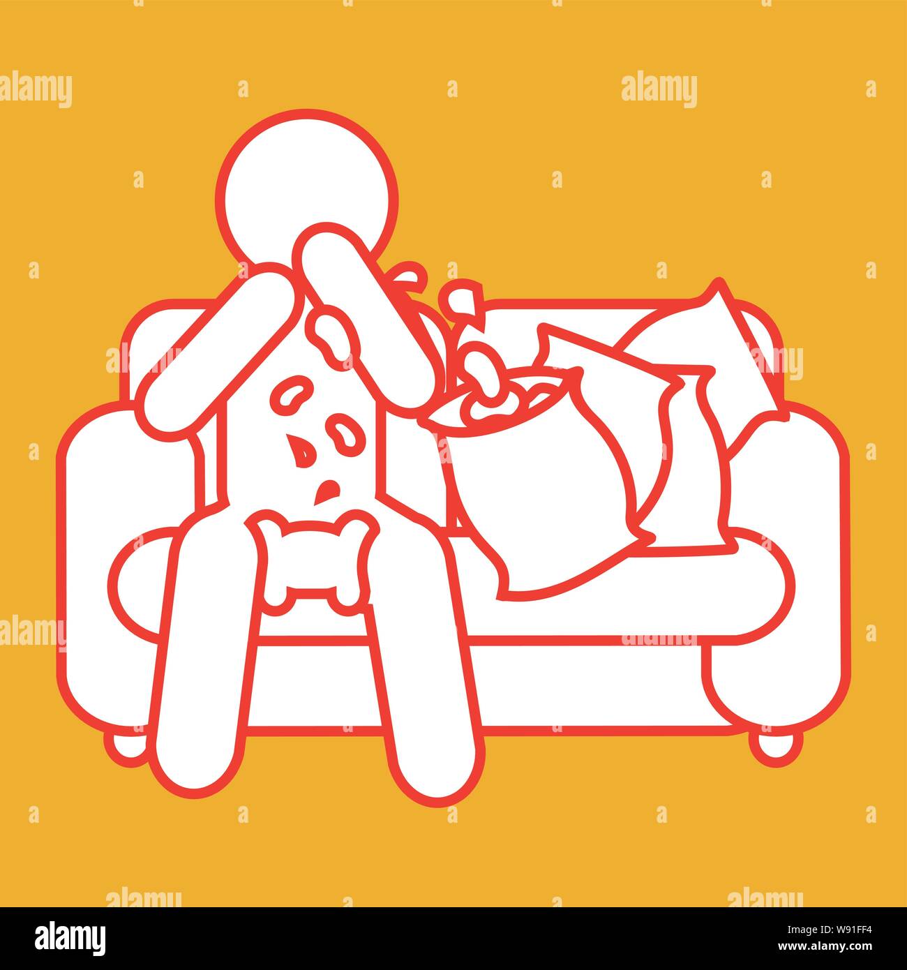 La figure assise sur canapé/sofa farce jetons dans leur bouche tout en maintenant un contrôleur de jeu entre leurs jambes Illustration de Vecteur