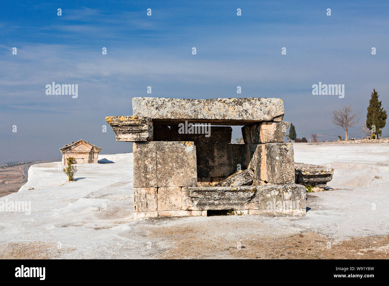 Ruines de l'ancienne ville de Hiérapolis, Pamukkale, Turquie. Banque D'Images