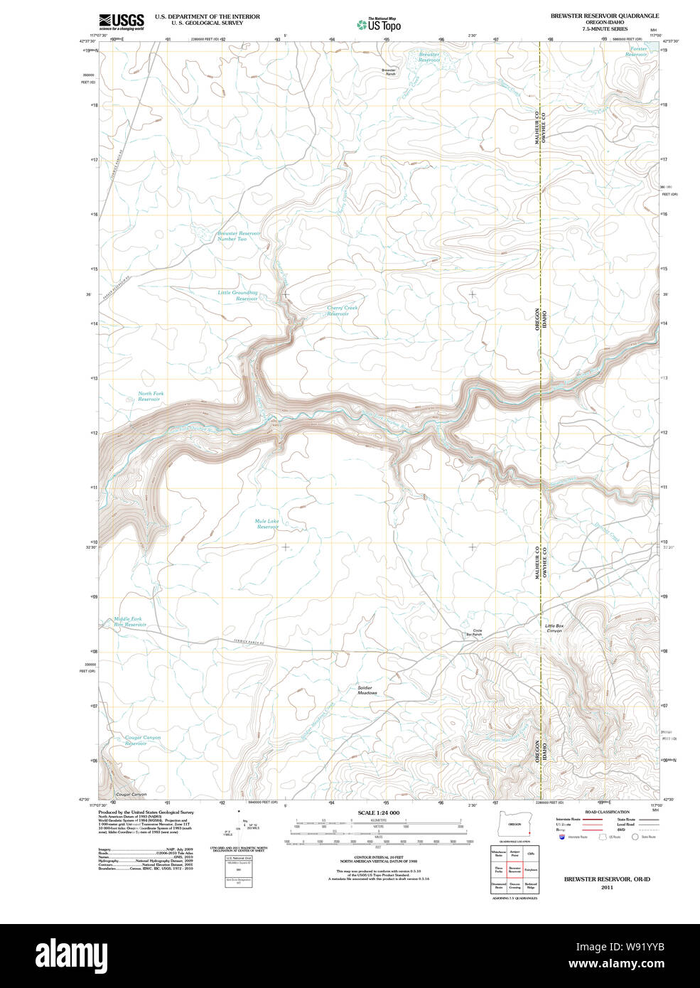 Carte de l'USGS Topo Oregon Réservoir Brewster 20110824 Restauration TM Banque D'Images Carte de l'USGS Topo Oregon Réservoir Brewster 20110824 Restauration TM Banque D'Images
