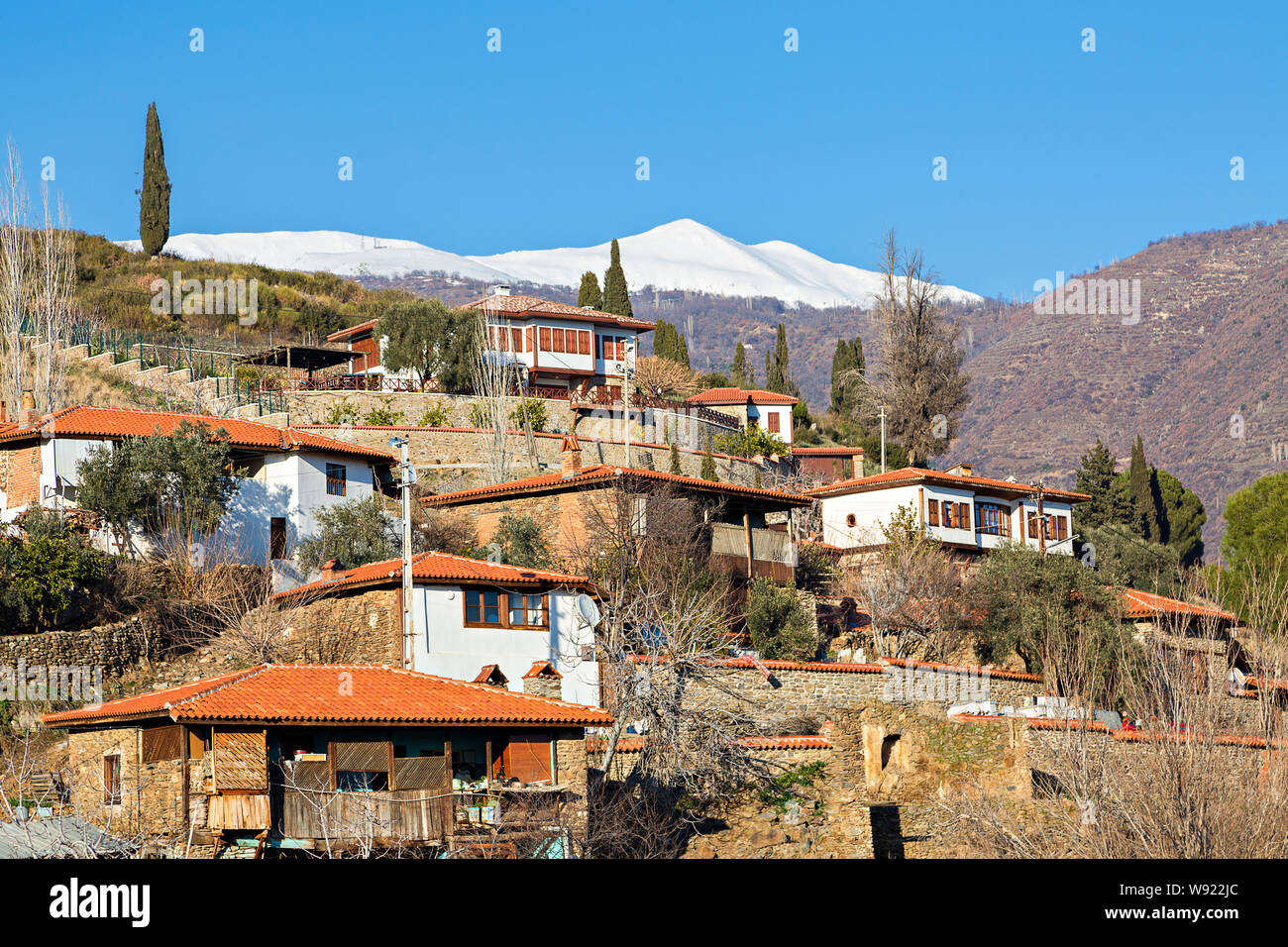 Maisons de village dans la région de Birgi, Izmir, Turquie. Banque D'Images