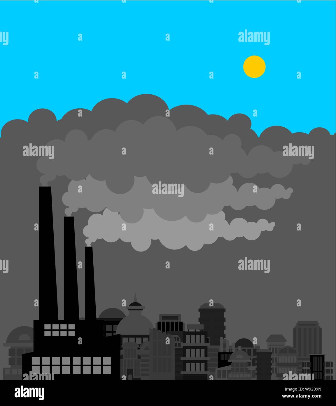 Usine et la pollution de l'air. La fumée grise autour de plant Illustration de Vecteur