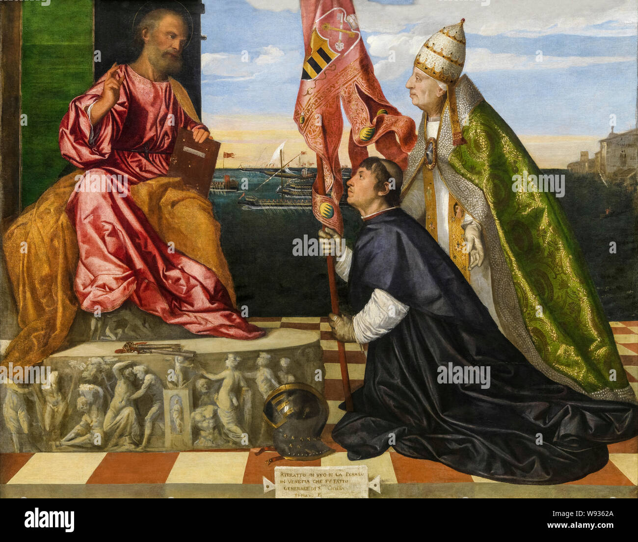Jacopo Pesaro, évêque de Paphos, présenté par le pape Alexandre VI à Saint Pierre, peinture à l'huile sur toile de Titien, Tiziano Vecellio, 1506-1511 Banque D'Images