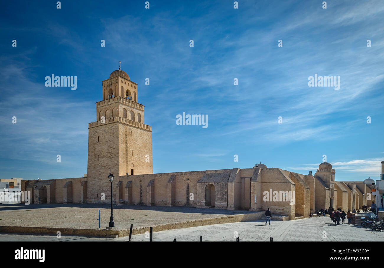 La grande mosquée de Kairouan ou Mosquée de Uqba, situé dans le patrimoine mondial de l'UNESCO Ville de Kairouan, Tunisie Banque D'Images