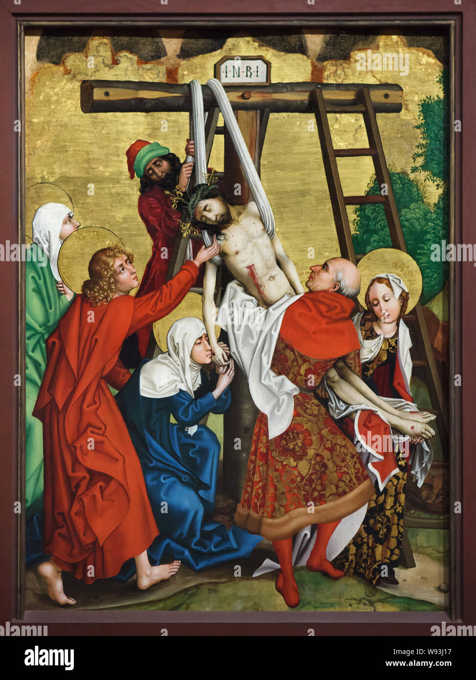 Descente de la Croix. Détail du retable "l'enfance et la Passion du Christ", daté de vers 1480 par l'Allemand Martin Schongauer peintre de la renaissance de l'Église des Dominicains à Colmar, maintenant exposée dans le Musée Unterlinden (Musée Unterlinden) à Colmar, Alsace, France. Banque D'Images Descente de la Croix. Détail du retable "l'enfance et la Passion du Christ", daté de vers 1480 par l'Allemand Martin Schongauer peintre de la renaissance de l'Église des Dominicains à Colmar, maintenant exposée dans le Musée Unterlinden (Musée Unterlinden) à Colmar, Alsace, France. Banque D'Images