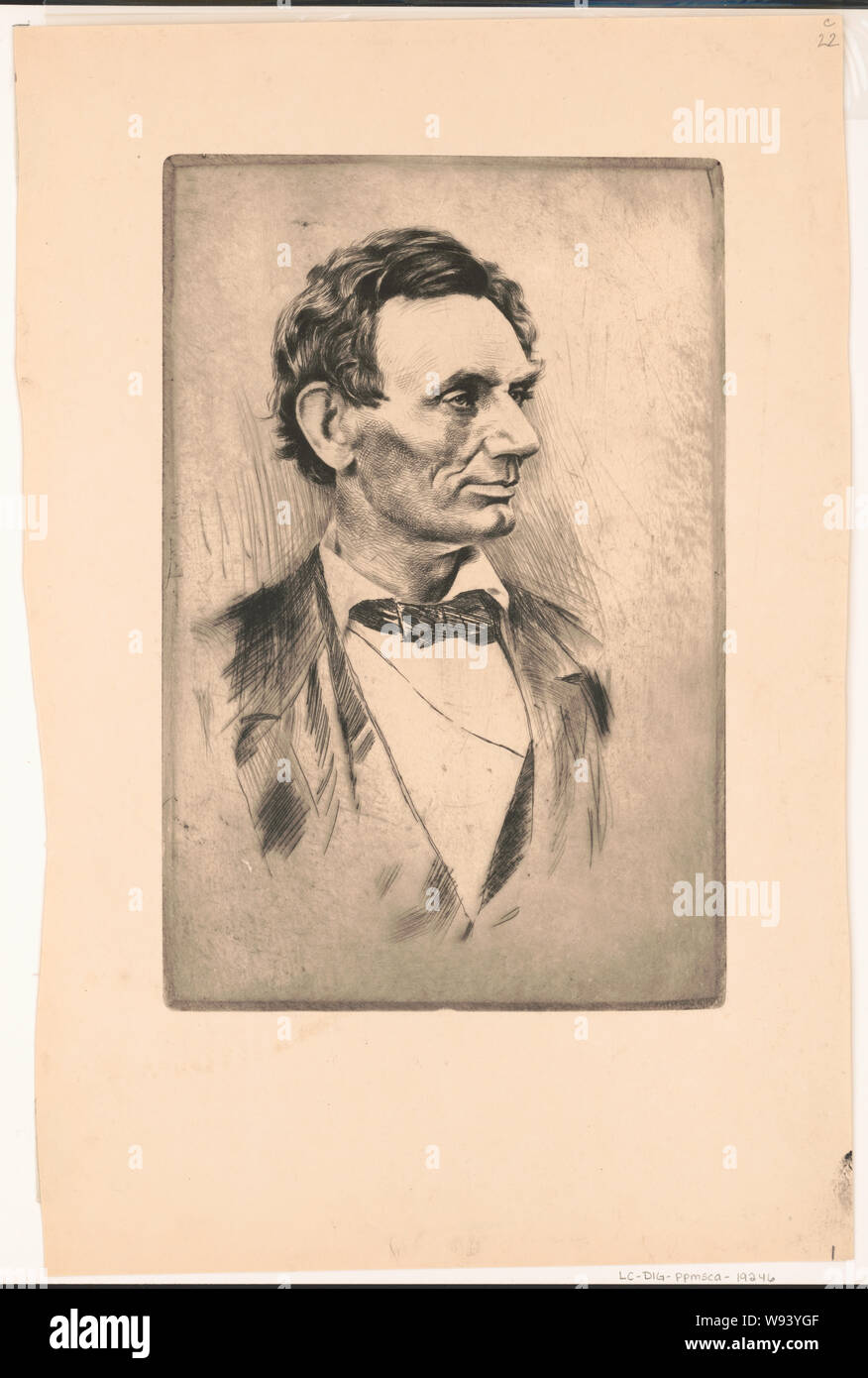 Abraham Lincoln, buste portrait, sans barbe, faisant face à droite Banque D'Images