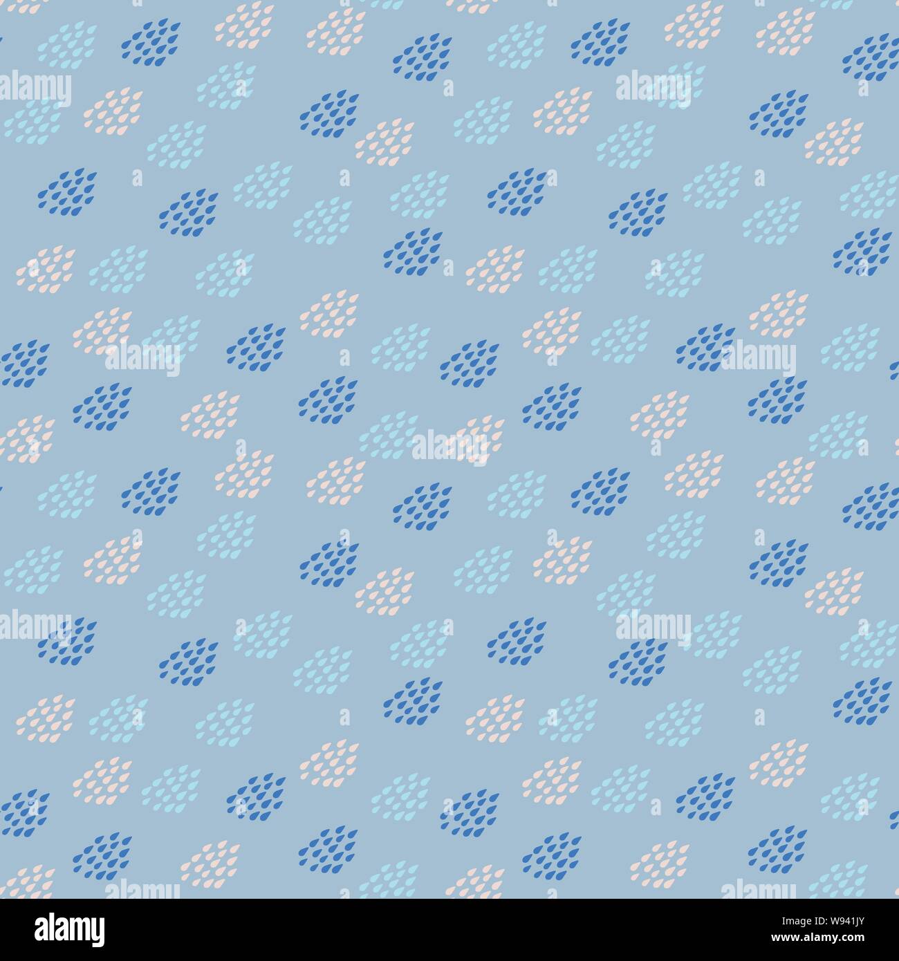 Un modèle vectoriel à pois avec des gouttes de pluie dans des tons pastels de bleu et rose. Imprimer Surface design. Illustration de Vecteur