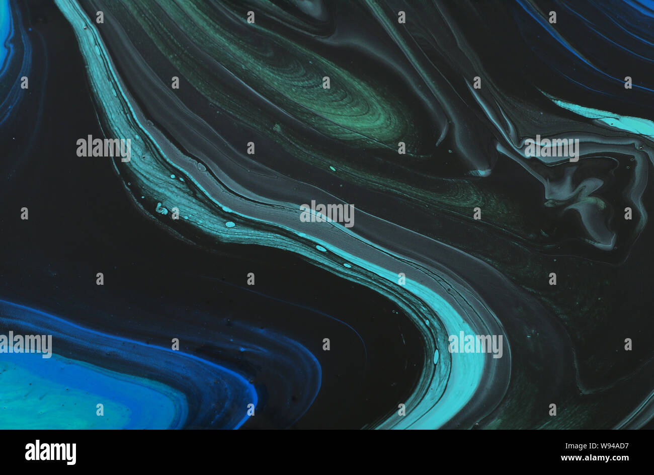 Résumé Contexte L'effet marbré. La menthe, bleu et noir couleurs créatives Banque D'Images