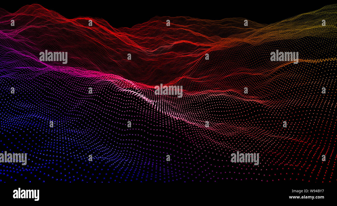 Image 3D render of abstract ondes géométriques formés par points. Banque D'Images