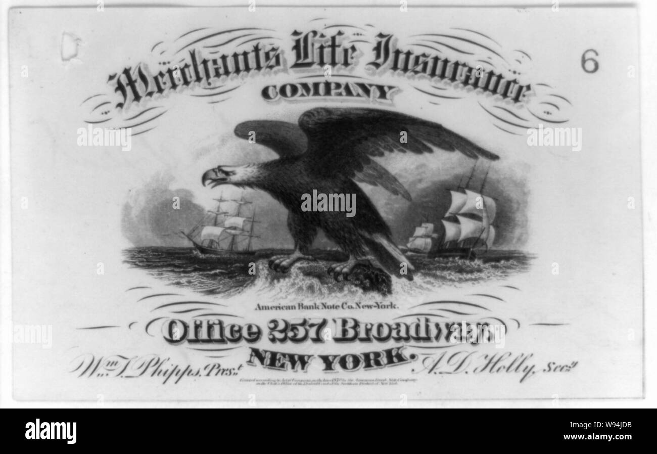 Publicité réalisée pour les marchands d'assurance-vie de la ville de New York, peut-être utilisé comme réception / American Bank Note Co., New-York Banque D'Images